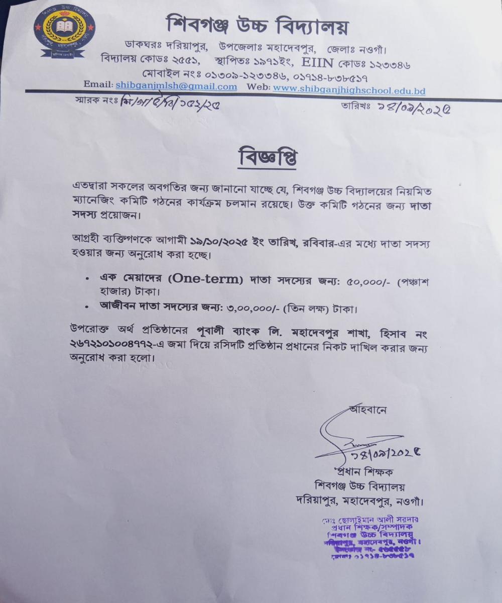 শিবগঞ্জ উচ্চ বিদ্যালয় এর তথ্য